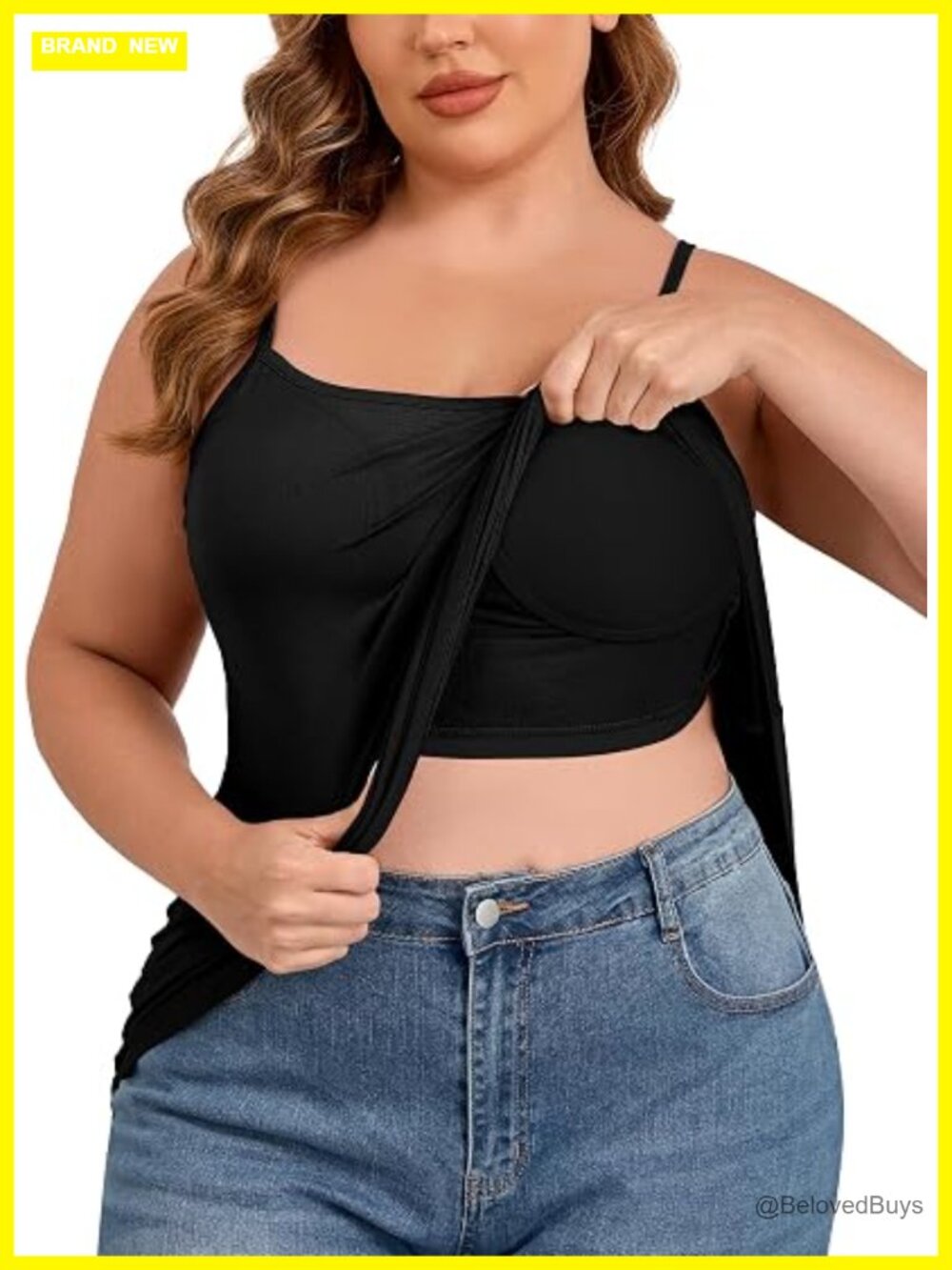 Plus Size Sleeveless Adjustable Strap Camisole with Built in Bra Tank Top for
